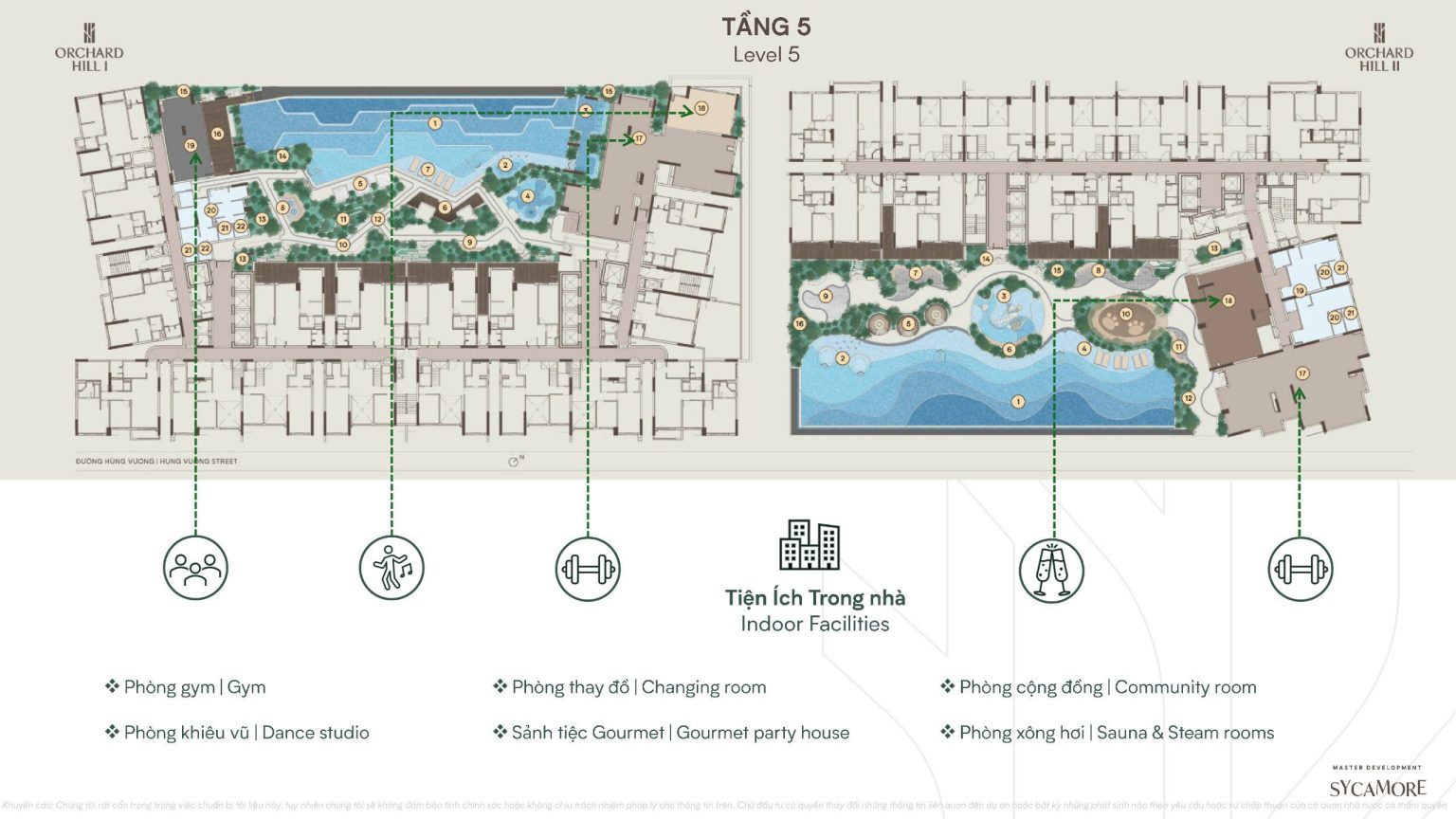 mặt bằng cá tiện ích tại orchard hill sycamore bình dương